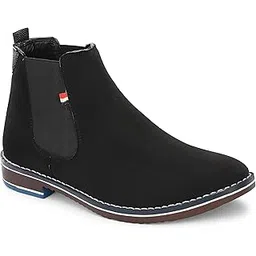 Mens Synthetic Leather Boots with Rugged Outsole, Ankle Support and Stylish Finish Suitable for Outdoor Use, Travel, Work Settings and Versatile Day-to-Day Outfits (8 UK, Black)(220)