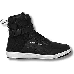 Men's Synthetic Leather High Top Casual Shoes for Men Sneakers || Mens Boys Stylish Chunky Ankle Black White Sneakers for Men || Jorden Shoes for Man (Black)