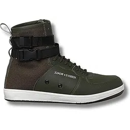 Men's Synthetic Leather High Top Casual Shoes for Men Sneakers || Mens Boys Stylish Chunky Ankle Mehndi White Sneakers for Men || Oggy Shoes for Man