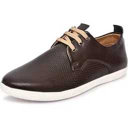 Men's Synthetic Leather Sneakers with Perforated Upper, Lace-up Closure Shoes
