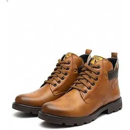 Men’s Synthetic Leather Winter Boots | High-Top Ankle Shoes with Anti-Slip Grip | Daily Outdoor Wear Casual Boots Rugged Anti-Skid Sole (Tan Brown)