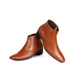 Men's Tan Height Increasing Faux Leather Formal Zipper Boots For Men