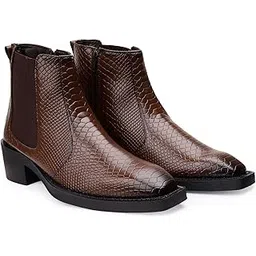 Men's Textured Design Faux Leather Material Casual Formal Slipon Chelsea Boot With 5.08 Cm Block Heel Height.