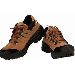 Men's Trekking and Hiking Shoes, Anti-Slip Outdoor Adventure Boots, Khaki and Black, Synthetic Upper