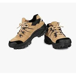 Men's Trekking and Hiking Shoes, Heavy Duty Anti-Slip Outdoor Boots, Beige and Black, Rugged Grip, Toe Protection