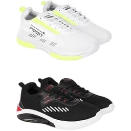 Men's Ultra-Lightweight Breathable Lack-up Sports Shoes with Cushioned Sole - Combo of 2