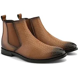 Men's Urbanhusk Crocodile Texture Chelsea Stylish Slip-On Ankle Dress Boots for Office, Party, Casual & Formal Wear