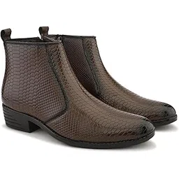 Men's Viperluxe PU Leather Textured Chelsea Ankle-High Dress Boots | Snake-Pattern Finish, Side Zip, Anti-Slip Sole