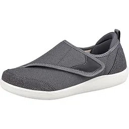 Men's Walking Shoes Low Top Cushioning Adjustable Strap Wide Round Toe Flats 39 Dark Gray