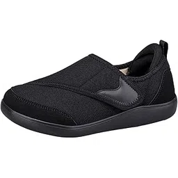 Men's Walking Shoes Low Top Cushioning Adjustable Strap Wide Round Toe Flats 42 Black