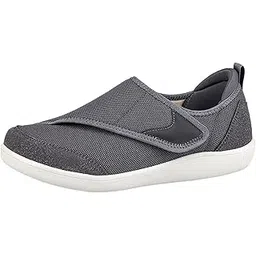 Men's Walking Shoes Low Top Cushioning Adjustable Strap Wide Round Toe Flats 42 Dark Gray