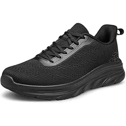 Men's Walking Shoes Slip On Running Shoes Non Slip Lightweight Lace-Ups Mesh Gym Tennis Sneakers, Black, 7