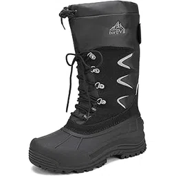 Men's Waterproof Hiking Winter Snow Boots Insulated Fur Liner Lightweight Outdoor Booties Black Size