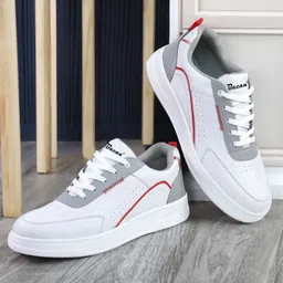 Men’s White & Grey Casual Sports Sneakers | Lightweight Stylish Walking Shoes Sneakers For Men