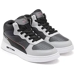 Men's White Casual Sneaker Hi-Neck Shoes with Synthetic Upper Lightweight Comfortable Mid Top Sneaker Shoes for Men's & Boy's Boston-11