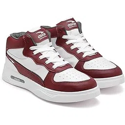 Men's White Casual Sneaker Hi-Neck Shoes with Synthetic Upper Lightweight Comfortable Mid Top Sneaker Shoes for Men's & Boy's Boston-11