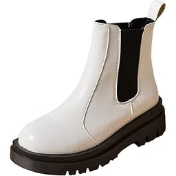 MERISHOPP Ankle Booties Nonslip Bottom Outdoor Low Boots Women Thick Soled Short Boots White 37