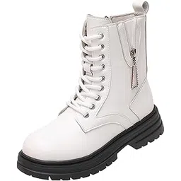 MERISHOPP Women Ankle Booties Autumn Winter Short Boots Chunky Block Heel Ankle Bootie 37 White