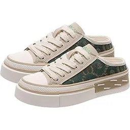 MERISHOPP Women Backless Slip On Mule Sneakers Breathable Fashion Canvas Shoes Loafers Green 24.5-25