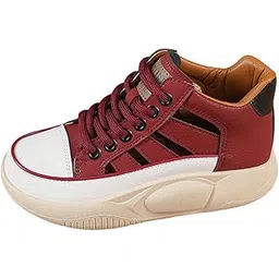 MERISHOPP Women Casual Shoes Thick Bottom Fashion Trainers Round Toe Platform Sneakers 36 Size Red