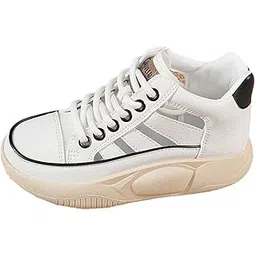 MERISHOPP Women Casual Shoes Thick Bottom Fashion Trainers Round Toe Platform Sneakers 38 Size White