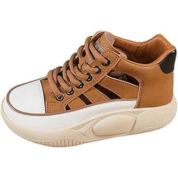 MERISHOPP Women Casual Shoes Thick Bottom Fashion Trainers Round Toe Platform Sneakers 39 Size Brown