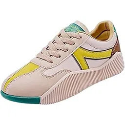MERISHOPP Women Casual Sneakers Fashion Anti Slip Sports Shoes Comfortable Rubber Sole 35 Yellow