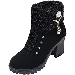 MERISHOPP Women Winter Boots Cold Weather High Heeled with Zipper Closure Trendy Shoes 37 Black