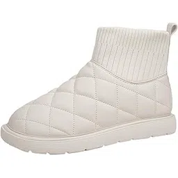 MERISHOPP Women's Snow Boots Comfortable Non Slip Ladies Boots for Hiking Hiker Work Beige 37