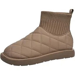 MERISHOPP Women's Snow Boots Comfortable Non Slip Ladies Boots for Hiking Hiker Work Camel Color 37