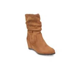 Metro Women Tan Brown Solid High-Top Flat Boots