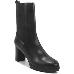 Mid-Calf Heeled Chelsea Boots in Black