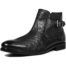 Mid-Top Ankle Shrunken Chelsea Boots for Men | Men’s Slip-On Boots with Side Buckle | Casual and Semi Formal Chelsea Boots for Men | LSLXSHCLB