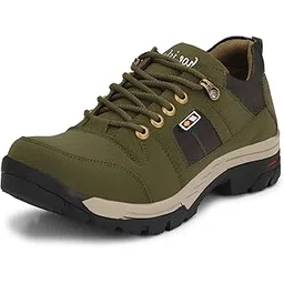 Military Green Leatherette Tough Heavy Duty Ankle Length Casual Boots Shoe Island for Men (BUN724-AZ), Size 7 UK/India