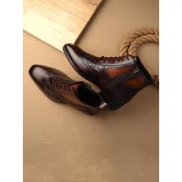 MILLE DOLLARI Men Leather Casual Lace-Up With Zipper Boots