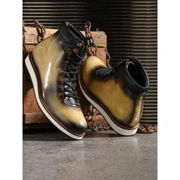 MILLE DOLLARI Men Leather Lace-Up Comfort Boots