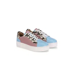 MIORAH Women Colourblocked Leather Lace-Up Sneakers