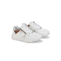 MIORAH Women Colourblocked Leather Lace-Up Sneakers