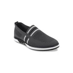 Mochi Men Charcoal Grey Slip-On Woven Design Sneakers