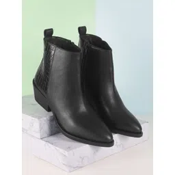 Mochi Women Casual Pointed Toe Block Healed Textured Regular Boots