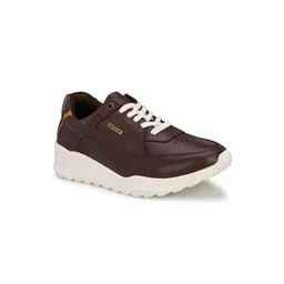 MONDAIN Men Brown Perforations Leather Sneakers