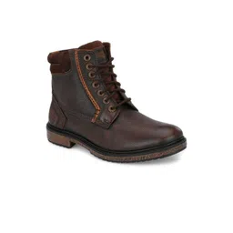 MONDAIN Men Brown Textured Leather Casual Boots