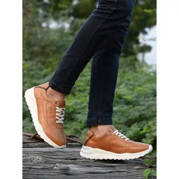 MONDAIN Men Lace-Ups Leather Solid Smart Casual Sneakers