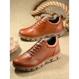 MONDAIN Men Leather Round Toe Lace-Ups Sneakers