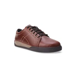 MONDAIN Men Tan Brown Leather Sneakers