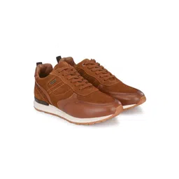 MONDAIN Men Tan Leather Sneakers