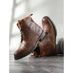 MONDAIN Men Textured Leather Regular Boots