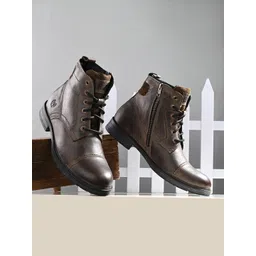 MONDAIN Men Textured Leather Regular Boots