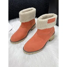 MONRSH Women Slip-On Block Heel Round Toe Boots