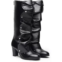 Morph: Rivet-Studded Deatachable Upper Knee High Long Slouchy Boots for Women, Wear in Multiple Stylish ways | Block Heel | Bold Look | For Casual,Winter, Party